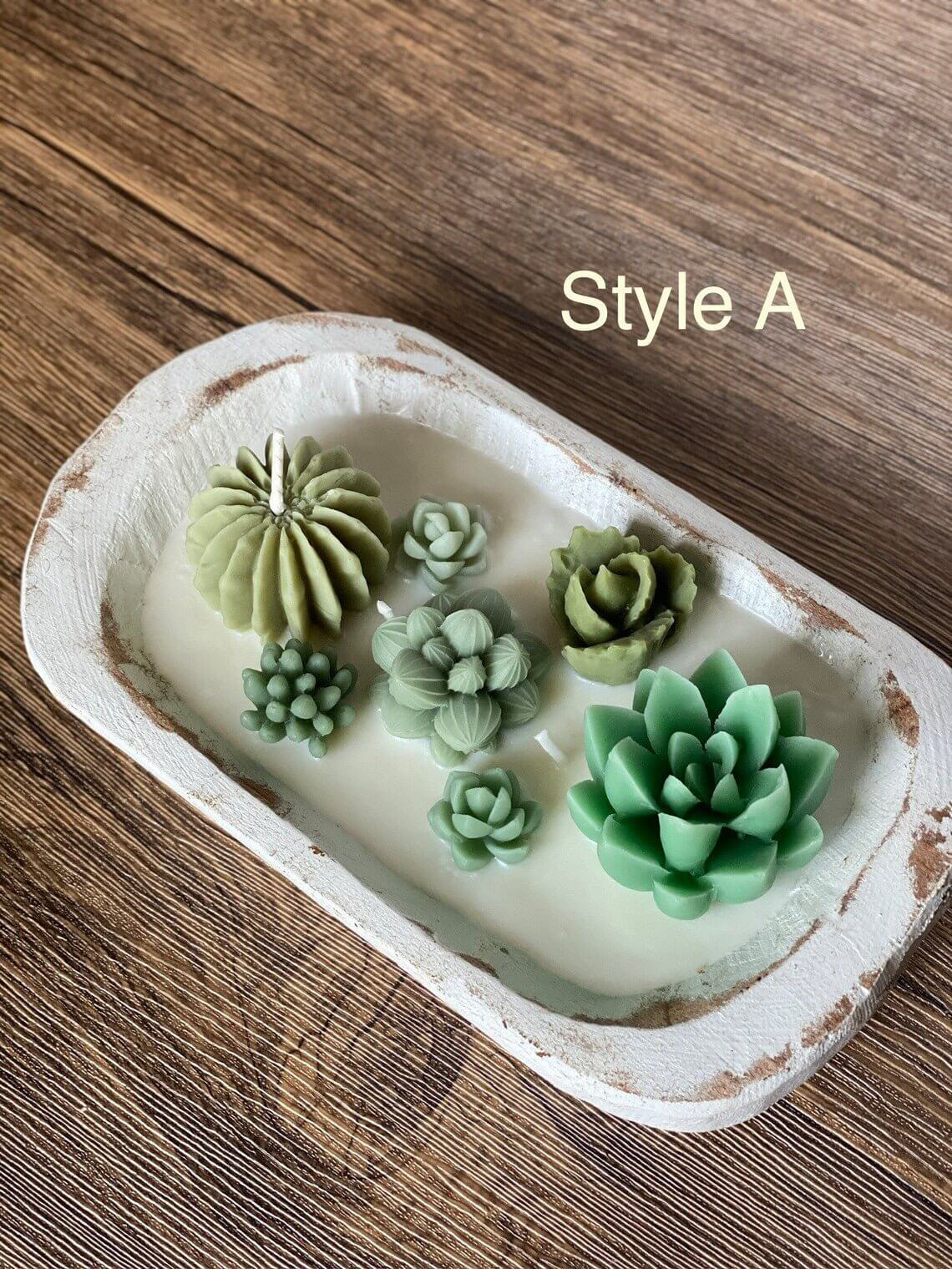 Arizona Dream Cactus Garden Candle — Sculptural Soy Wax in Carved Wood Bowl