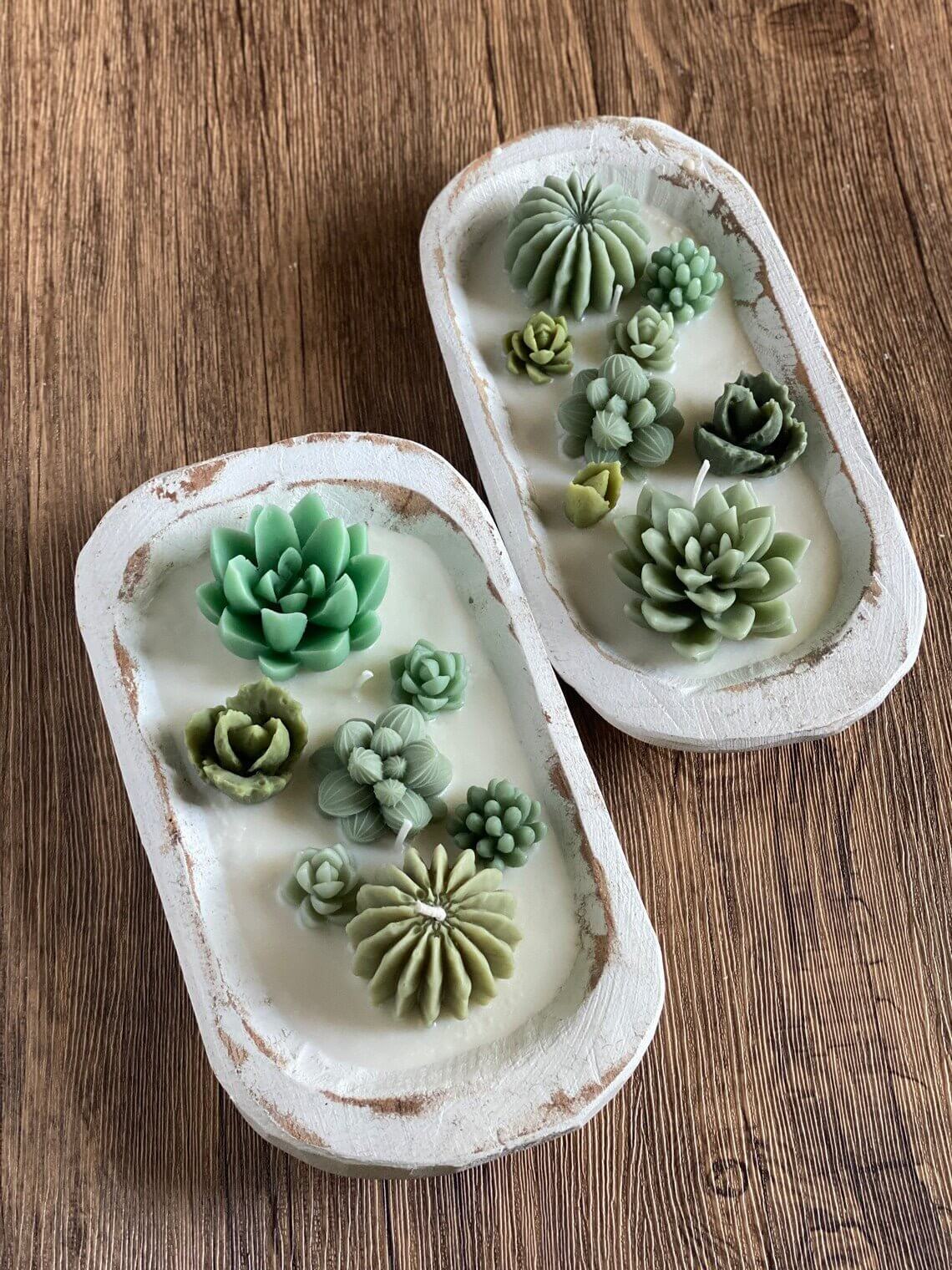 Arizona Dream Cactus Garden Candle — Sculptural Soy Wax in Carved Wood Bowl