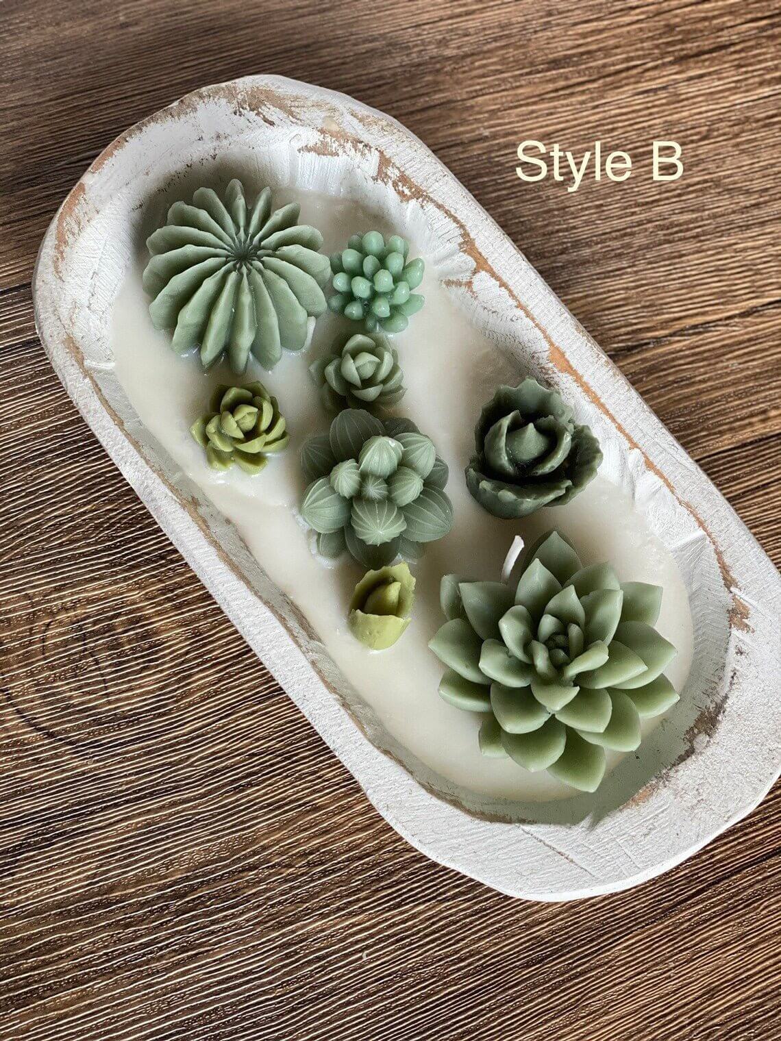Arizona Dream Cactus Garden Candle — Sculptural Soy Wax in Carved Wood Bowl