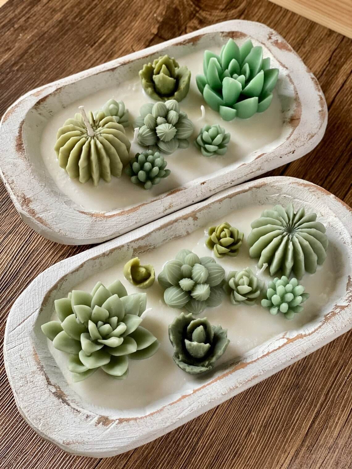 Arizona Dream Cactus Garden Candle — Sculptural Soy Wax in Carved Wood Bowl