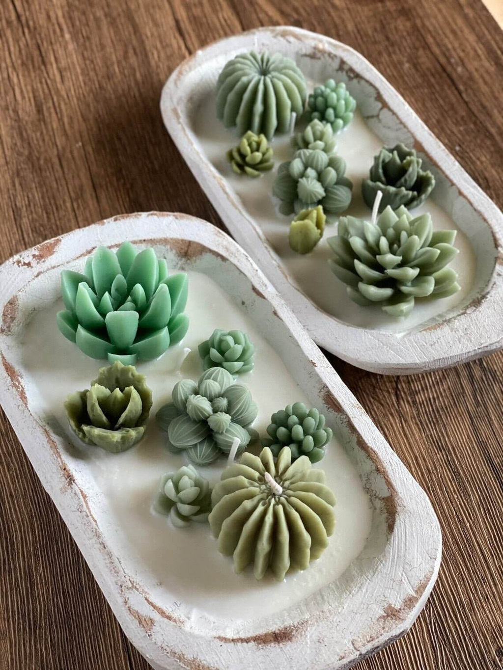 Arizona Dream Cactus Garden Candle — Sculptural Soy Wax in Carved Wood Bowl